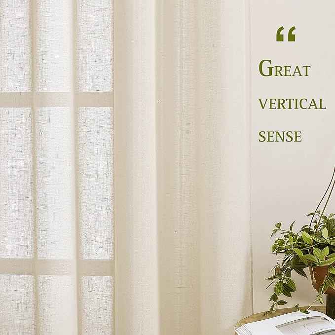 NICETOWN Sliding Door Curtains 100 Inch Extra Wide, Grommet Semi Sheer Linen Curtain and Drape Privacy with Light Filtering Elegant for French Door/Living Room, Beige, W100 x L84, 1 Panel