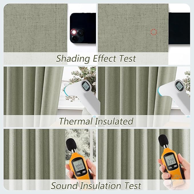Sage Green 100% Blackout Curtains 40 Inch Wide by 90 Inch for Living Room Bedroom Back Tab Thermal Insulated Black Out Linen Drapes Room Darkening Window Curtains