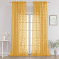 Chyhomenyc Extra Long Gold Sheer Curtains 108 Inch Length 2 Panels Set, Light Filtering Tufted Textured Soft Airy Rod Pocket Gentle Leaf Window Treatment Drapes for Living Room, 52" Wx108 L, 2PCS