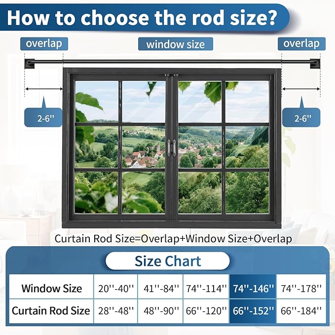 Black Curtain Rods for Windows 66-120Inch(5.5-10ft) Heavy Duty French Return Rod, Wrap Around Blackout Curtain Rods, Long Adjustable Room Darkening Drapery Rod for Bedroom, Living Room Outdoor Patio