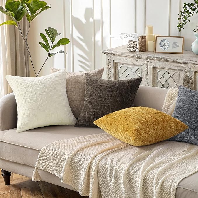 decorUhome Dark Grey Chenille Euro Sham Throw Pillow Covers 26x26 Set of 2 Textured Soft Cozy Slubby Couch Pillow Covers Modern Farmhouse Boho Decorative Pillow Cases for Bed Sofa Living Room