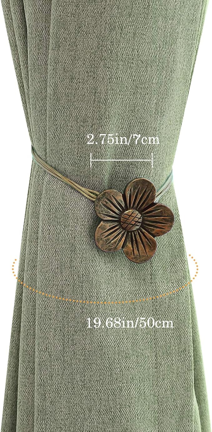 Lewondr Curtain tie Magnetic, 4 Pieces Vintage Resin Flower Curtain Drapery Holdback Window Curtain Decorative Buckle Holder for Home Cafe Balcony - Coffee
