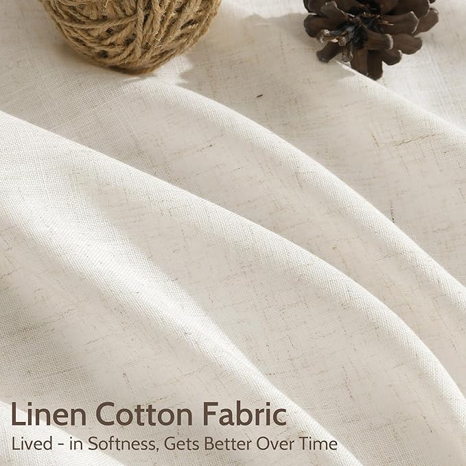 Nanspring Modern Linen Curtains 84 Inch Length 2 Panels Set for Living Room Light Filtering Semi Sheer Curtain Back Tab Neutral Luxury Modern Farmhouse Decor Linen Blend Drapes for Bedroom 52x84