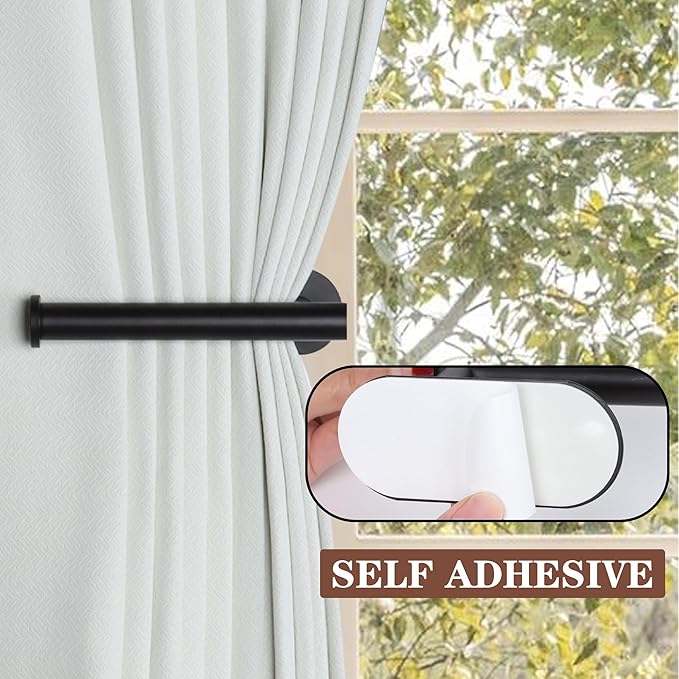Groleca 6 Pack Adhesive Curtain Holdbacks Curtain Tie Backs Curtain Holdbacks No Drill Curtain Pull Backs Adhesive Curtain Hooks Curtain Holders for Drapes (6, Black)