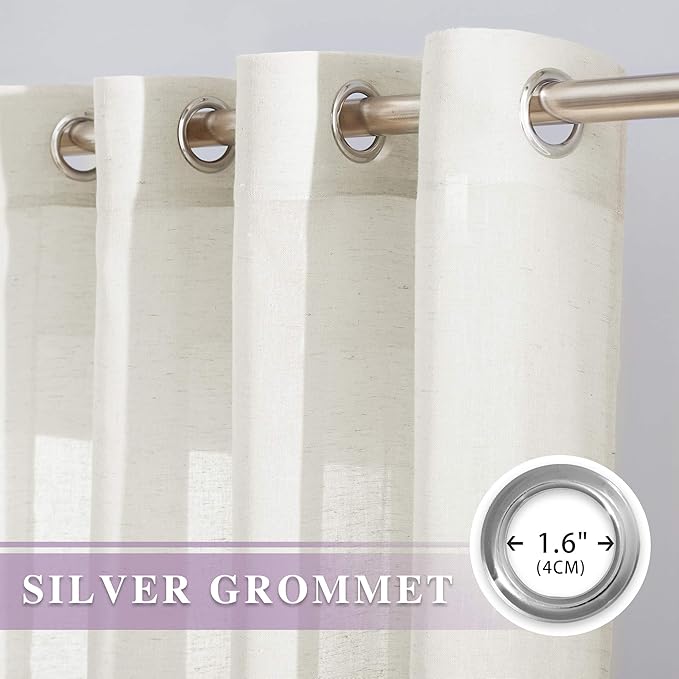 NICETOWN Semi Sheer Curtains 84 inch Length 2 Panels, Grommet Retro Window Treatment Natural Open Linen Curtains Vertical Drapes Privacy with Light Through for Living Room, Vanilla, W52 x L84