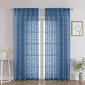 Chyhomenyc Dusty Blue Sheer Curtains 84 Inch Length 2 Panels Set, Light Filtering Tufted Textured Soft Airy Rod Pocket Gentle Leaf Window Treatment Drapes for Bedroom Living Room, 52" Wx84 L, 2PCS