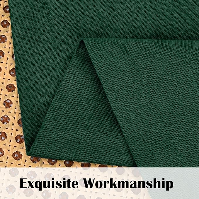 FRAMICS Farmhouse Cotton Linen Curtains for Living Room, Boho Button Curtains 84 Inch Length 2 Panels, Rustic Country Linen Window Curtain for Bedroom Rod Pocket Drapes, 52 x 84 Inch, Green and White