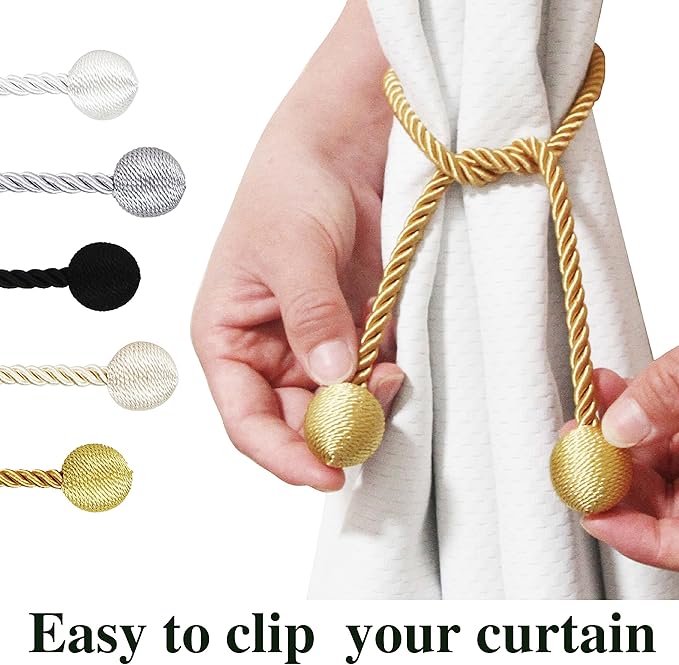 Curtain Tiebacks Outdoor Elegant Decorative Tie Backs Modern Rope Tiebacks for Drapes Window Curtain Holdbacks for Draperies (Gold, 4)