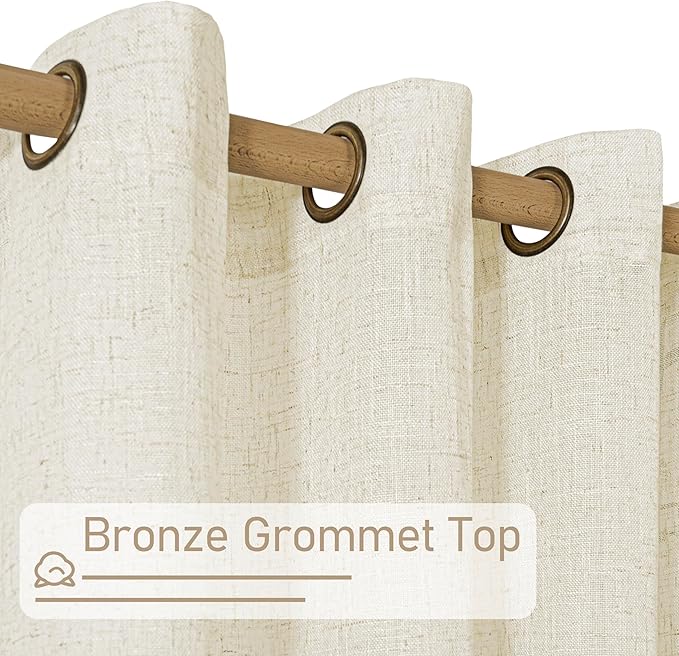 LAMIT Short Linen Kitchen Curtains 36 Inch Length for Windows, Cream Ivory Semi Sheer Light Filtering Panels Bronze Grommet Small Window Drapes for Cafe/Basement, Natural, 2 Panels, 34 x 36 Inch