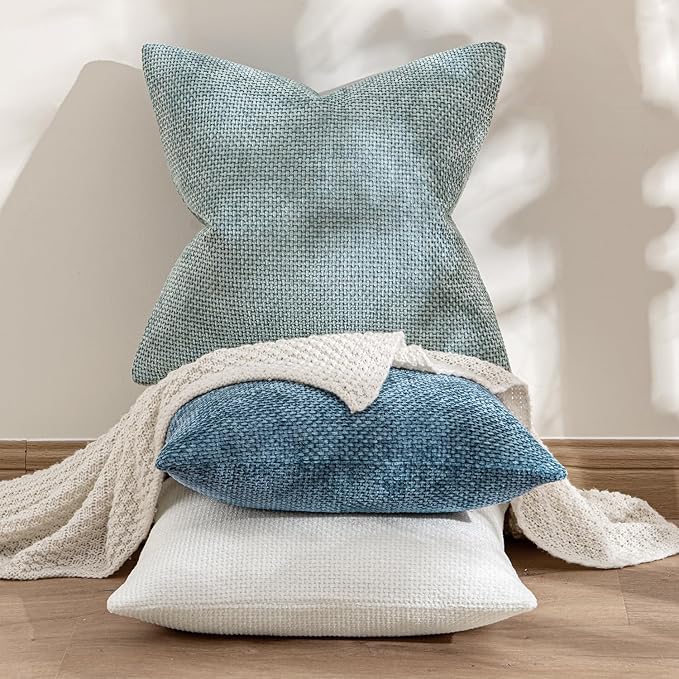 MIULEE Pack of 2 Couch Throw Pillow Covers 18x18 Inch Coastal Blue Modern Boho Accent Decorative Pillow Covers Soft Chenille Farmhouse Cushion Covers for Home Decor Bed Sofa Living Room