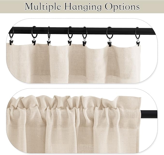 RYB HOME Kitchen Curtains, 30 inches Long Linen Rod Pocket Semi Sheer Cuartins for Basemnet Cafe, Light Filtering Bathroom Curtains Over Sink, W 26 x L 30, Beige, 2 Panels Set