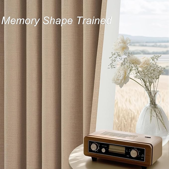 Topfinel Light Taupe Blackout Textured 90 Inch Long Linen Blend Curtain Draperies Pinch Pleat Back Tab with Hooks Energy Saving Thermal Insulated Curtains for Living Room (2 Panels,W 52 x L 90 Inch)