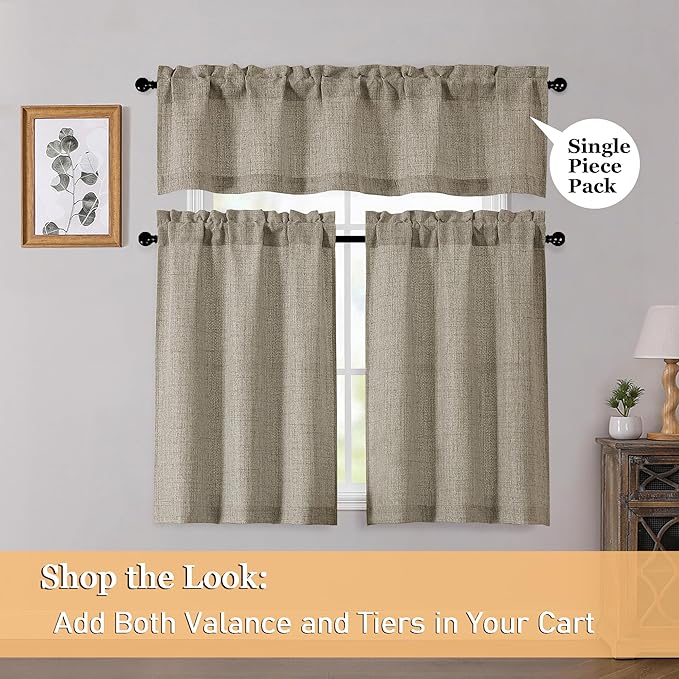 OWENIE Brown Valances for Windows 1 Pcs, Light Filtering Textured Farmhouse Short Small Valance Curtains for Bathroom Basement Living Room Bedroom, Rod Pocket Half Curtains Over Sink, 52Wx14L Inch