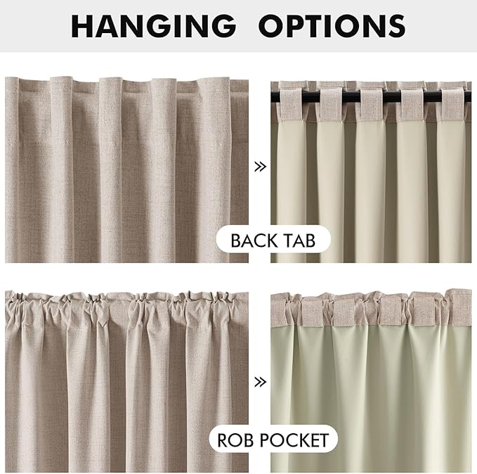 MIULEE 100% Blackout Linen Curtains for Bedroom, Beige Solid Luxury Decor Thermal Insulation Room Darkening Drapes for Living Room Nursery Back Tab Rod Pocket 42 x 72 Inches, 2 Panels