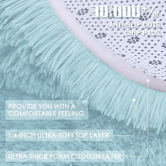 OLANLY 8x10 Machine Washable Large Area Rugs for Living Room, Bedroom, Soft Fluffy Shaggy Bedside Rug, Indoor Floor Carpet for Kids Girls and Boys, Dorms, Nursery, Home Decor Aesthetic, Light Blue