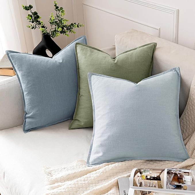 MIULEE Decorative Linen Euro Sham Pillow Covers 24x24 Sage Green Boho Farmhouse Neutral Spring Couch Throw Pillows for Bed Pack of 2 Accent Modern Pillowcase Summer Sofa Livingroom Home Decor