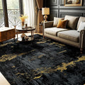 Washable Area Rugs 9'x12' Non-Slip Modern Abstract Soft for Living Room Entryway Bedroom Nursery, Print Pattern, Dark Black Gold