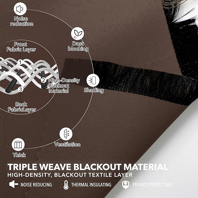 Deconovo Blackout Curtains, Thermal Insulated, W42 x L72 2 Panels, Back Tab, Machine Washable, Room-Darkening Drapes for Bedroom/Living Room Brown