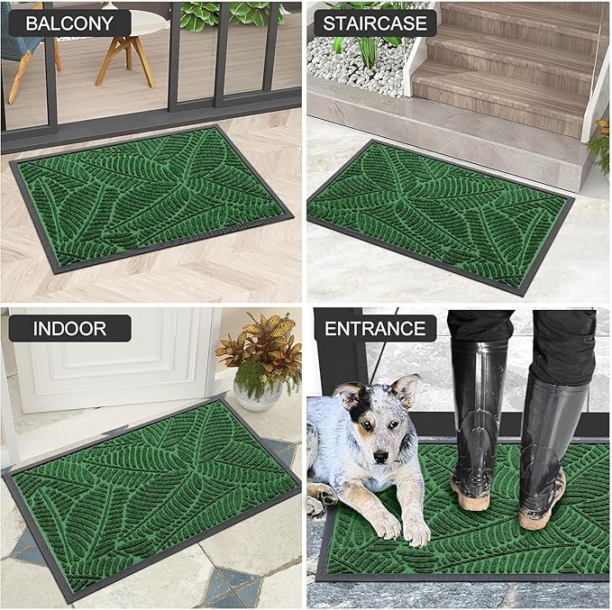 Colorxy Waterproof Doormat, Sturdy Natural Rubber Front Indoor Mat, Non Slip Low Profile Indoor Outdoor Door Mats, Stain and Fade Resistant Floor Mat, Easy Clean Patio Entrance Mat, 71''x23'', Green