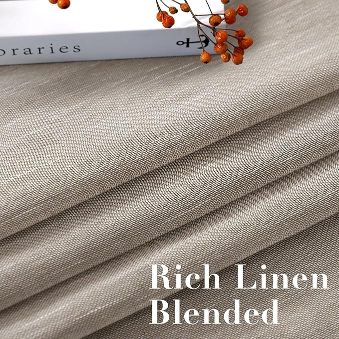 H.VERSAILTEX Natural Linen Curtains Soft Linen Semi Sheer Curtains for Living Room Window Privacy Translucent Ultra Elegant Linen Textured Drapes for Bedroom (52 by 96 Inch, Set of 2, Taupe)