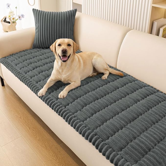 Smiry Couch Cover for Dogs Washable, Non Slip Fuzzy Pet Couch Covers for 3 Cushion Sofa Pet Friendly, Thick Soft Sofa Slipcovers Cushion Protector (Dark Grey, 27.6" x 70.9")
