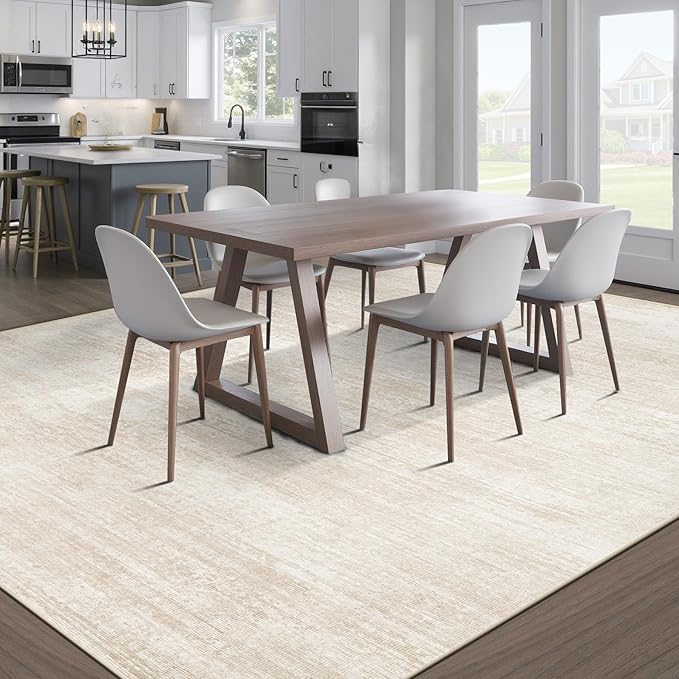 Area Rugs 9x12 for Living Room: Washable Rug Modern Abstract Neutral Soft Non-Slip Low-Pile Indoor Large Carpet for Bedroom Dining Room Playroom Home Office (Beige, 9'x12')