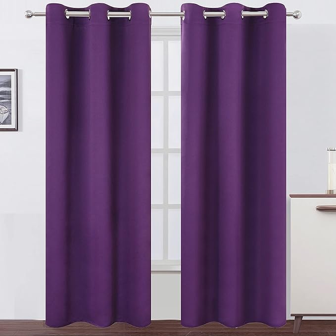 LEMOMO Blackout Curtains 42 x 84 Inch/Purple Curtains Set of 2 Panels/Room Darkening Curtains for Living Room and Bathroom