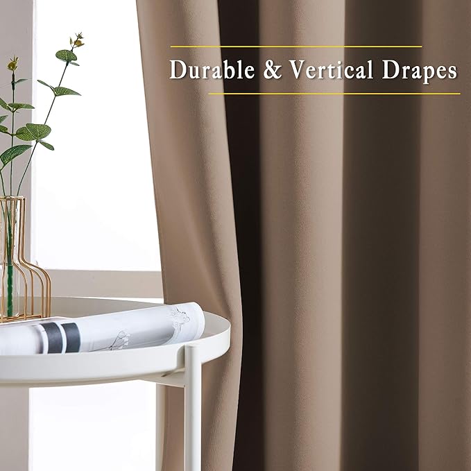 NICETOWN Kitchen Blackout Curtains and Drapes - Triple Weave Energy Saving Thermal Insulated Solid Grommet Blackout Panels for Patio (1 Pair, 46 inches by 72 Inch, Cappuccino)