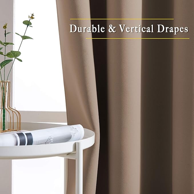 NICETOWN Kitchen Blackout Curtains and Drapes - Triple Weave Energy Saving Thermal Insulated Solid Grommet Blackout Panels for Patio (1 Pair, 66 inches by 90 Inch, Cappuccino)