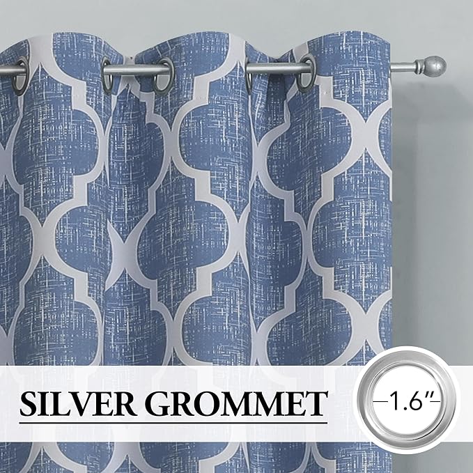 Beauoop 100% Blackout Curtains 72 Inches Long 2 Panels for Bedroom Living Room Blue Moroccan Geo Room Darkening Thermal Insulated Soundproof Grommet Top Window Treatments Drapes, 50x72 Set of 2