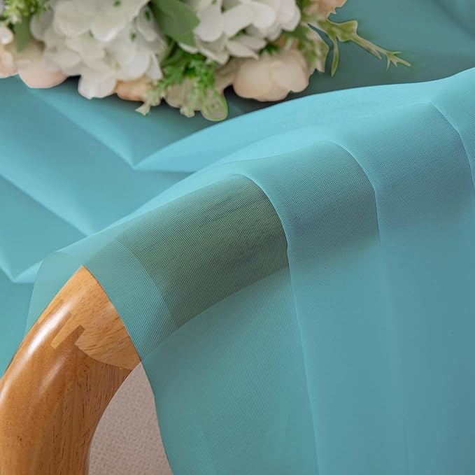 Chyhomenyc Sheer Curtains 36 inch Length 2 Panels Set, Light Filtering Voile Rod Pocket Short Window Curtians for Bathroom Living Room Farmhouse Small Windows, Each 42Wx36L in, 2PCS, Aqua