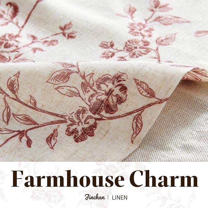 jinchan Linen Valance Curtains for Windows 16 Inch Christmas Decorations Floral Double Layer Kitchen Valance Room Darkening Cottagecore Farmhouse Flower Window Treatment 1 Panel Maroon Red on Linen