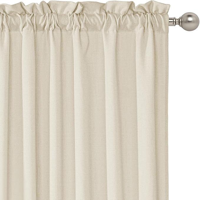 RYB HOME Cafe Curtains 24 inches Length, 2 Panels Kitchen Curtains and Valances Set Faux Linen Blended Shabby Privacy Protect Topper for Kitchen Living Room, Rod Pocket, Linen, W 26 x L 24 inch