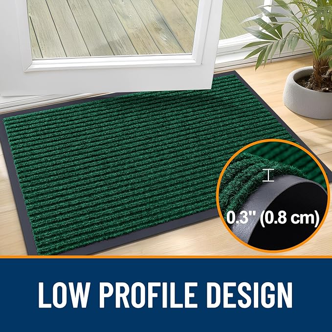 OLANLY Front Door Mat Indoor Outdoor Entrance, 2-Pack 35 x 23 Inch, Waterproof Heavy Duty Doormat, Fade Resistant, Low Profile, Easy Clean Patio Porch Welcome Floor Mats for Entry, Green