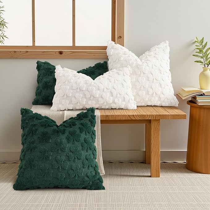 decorUhome St. Patrick’s Day Shamrock Green Pillow Covers 12x20 Inch Set of 2, Soft Plush Faux Wool Throw Pillow Covers, Farmhouse Spring Holiday Decor for Sofa Living Room