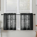 Simplebrand Sheer Black Kitchen Curtains 24 Inch Length Tier Curtains 2 Panels, Light Filtering Geometric Jacquard Clip Textured Semi Sheer Short Window Curtains for Bathroom, 30x24 inch
