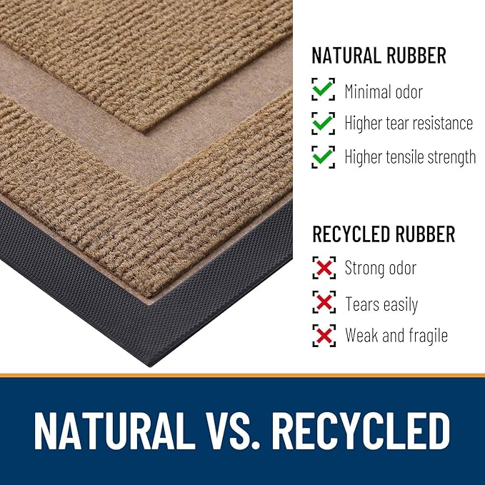 OLANLY Front Door Mat Indoor Outdoor Entrance, Waterproof All-Season, All-Weather Doormat, Sturdy Natural Rubber, Fade Resistant, Low Profile, Easy Clean Patio Porch Entryway Mat, 35x23, Light Borwn