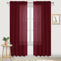 DWCN Christmas Burgundy Sheer Curtains Semi Transparent Voile Rod Pocket Curtains for Bedroom and Living Room, 52 x 108 inches Long, Set of 2 Panels