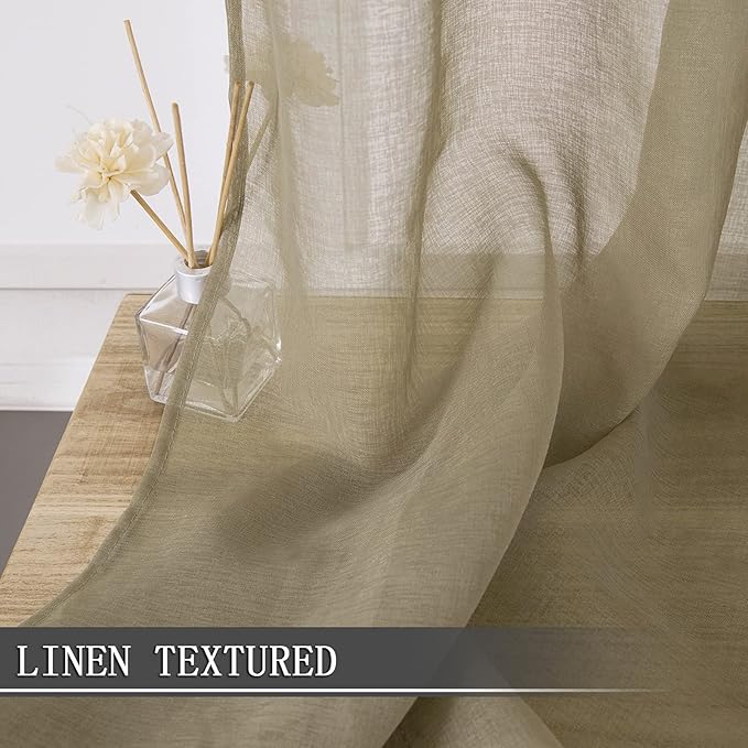 Tollpiz Sheer Curtains Linen Textured Bedroom Curtain Sheers Light Filtering Rod Pocket Voile Curtains for Living Room, 54 x 84 inches Long, Taos Taupe, Set of 2 Panels