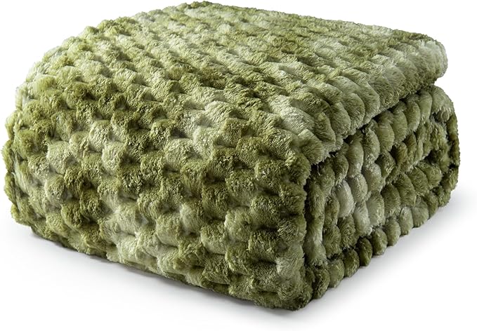 Exclusivo Mezcla Fleece Twin Blanket for Bed, Extra Large Fuzzy Tie-dye Olive Green Bed Blankets, Soft Cozy Plush Sofa Throws for All Seasons, 60x80 Inches