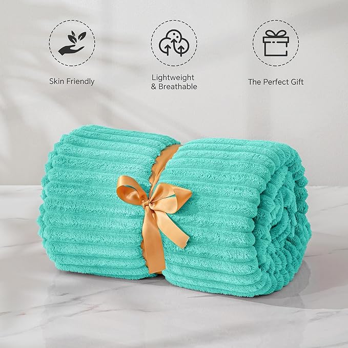 BEDELITE Fleece Blanket Twin Size – 3D Ribbed Jacquard Soft and Warm Decorative Fuzzy Blankets – Cozy, Fluffy, Plush Lightweight Throw Blankets for Couch, Bed, Sofa(Aqua, 60x80 inches)