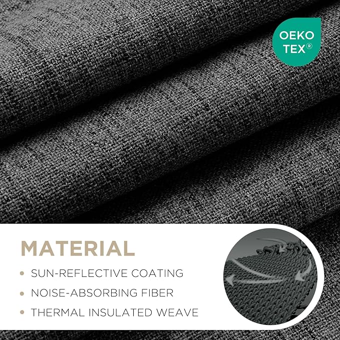 Joydeco Blackout Curtains for Bedroom - 100% Light Blocking 2 Panels Set Black Drapes 42" W x 90" L, Thermal Insulated Room Darkening Curtains, Linen Textured for Living Room, Rod Pocket & Back Tabs