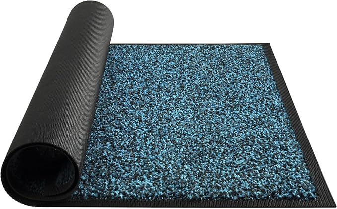 Mibao Front Door Mat, Dirt Trapper Welcome Mat for Outdoor Indoor, Non-Slip Waterproof Doormat, Durable Machine Washable Low Profile Entry Rug for Back Door Outside Patio Porch, 60" x 36", Blue