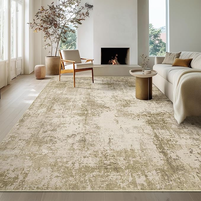 LEPEII 8x10 Area Rugs, Machine Washable Low Pile Rugs for Living Room, Modern Abstract Area Rugs for Bedroom, Large Area Rug with Non-Slip Backing for Dining Room-Beige