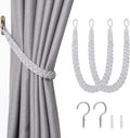 NICEEC 2 Pack Natural Cotton Rope Curtain Tiebacks Elegant Boho Style Decorative Drape Tie Backs Soft Hand-Woven Rope Curtain Holdbacks with Metal Hook for Home & Office Drapery (Light Grey)