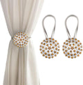 Magnetic Tiebacks for Curtains, 2 Pack Sparkling Crystal Flower Curtain Tiebacks Curtain Buckle Clips with High-Elastic Spring Wire for Home Office Decoration (Yellow)
