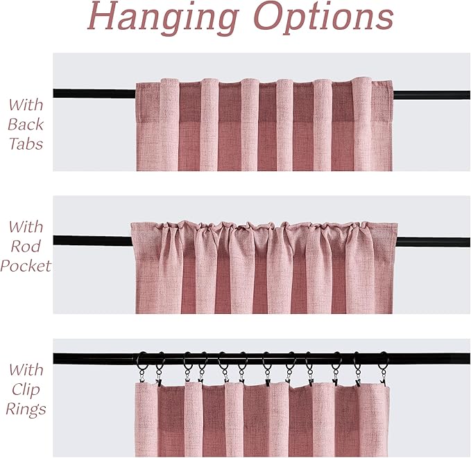 RYB HOME Living Room and Bedroom Curtains and Drapes Linen Sheer, Light Filtering Curtains 84 inches Long, Back Tab/Rod Pocket, Peach Blush, W 52 x L 84 inches, 2 Panels Set