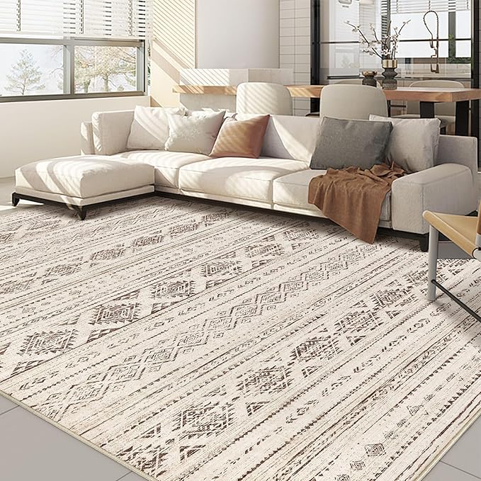 Nakagishi Area Rug Living Room Rugs: 5x7 Washable Boho Large Neutral Farmhouse Soft Moroccan Stain Resistant Indoor Carpet for Bedroom Nursery Kids Office Dining Room Home House Decor - Dark Brown