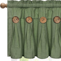 FRAMICS Farmhouse Valance Curtains, Boho Cotton Linen Kitchen Valance, Olive Green Rustic Button Window Valances for Kitchen Bathroom, Rod Pocket Valances for Windows, Olive Green, 52 x 18 Inch