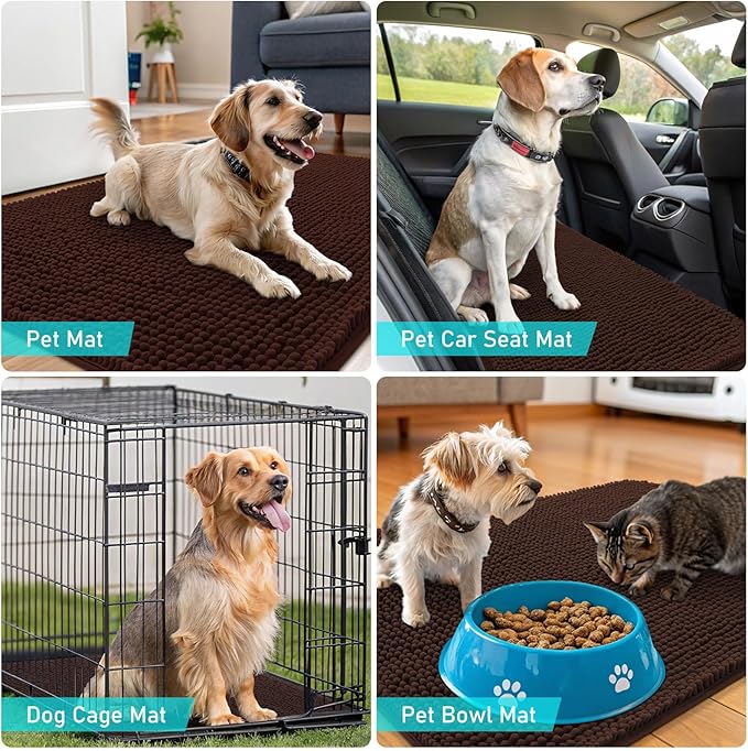 OLANLY Dog Door Mat for Muddy Paws 40x32, Absorbs Moisture and Dirt, Absorbent Non-Slip Washable Doormat, Quick Dry Chenille Mud Mat for Dogs, Entry Indoor Entryway Carpet for Inside Floor, Brown